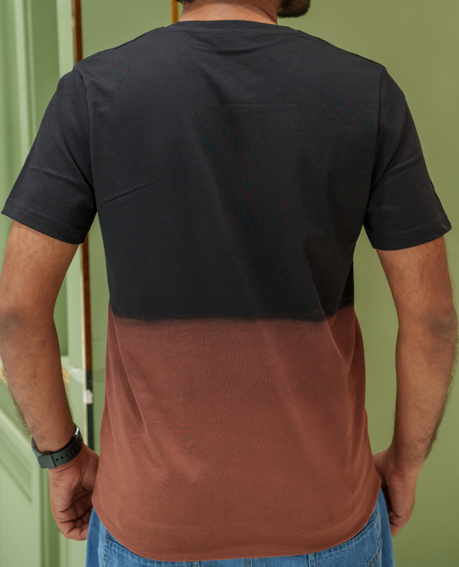 Black Cotton-Blended Ombre-Dyed T-Shirt Comes with Typographic Print, Crew Neck, Half Sleeves, Slim Fit, and Regular Length