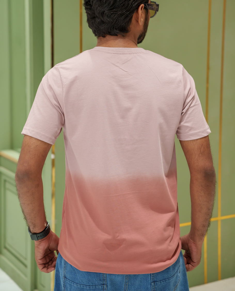 Pink Cotton-Blended Ombre-Dyed T-Shirt Comes with Typographic Print, Crew Neck, Half Sleeves, Slim Fit, and Regular Length
