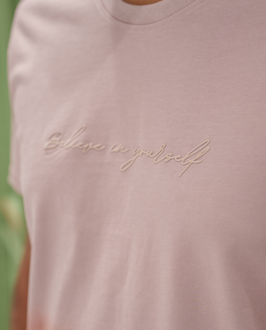 Pink Cotton-Blended Ombre-Dyed T-Shirt Comes with Typographic Print, Crew Neck, Half Sleeves, Slim Fit, and Regular Length
