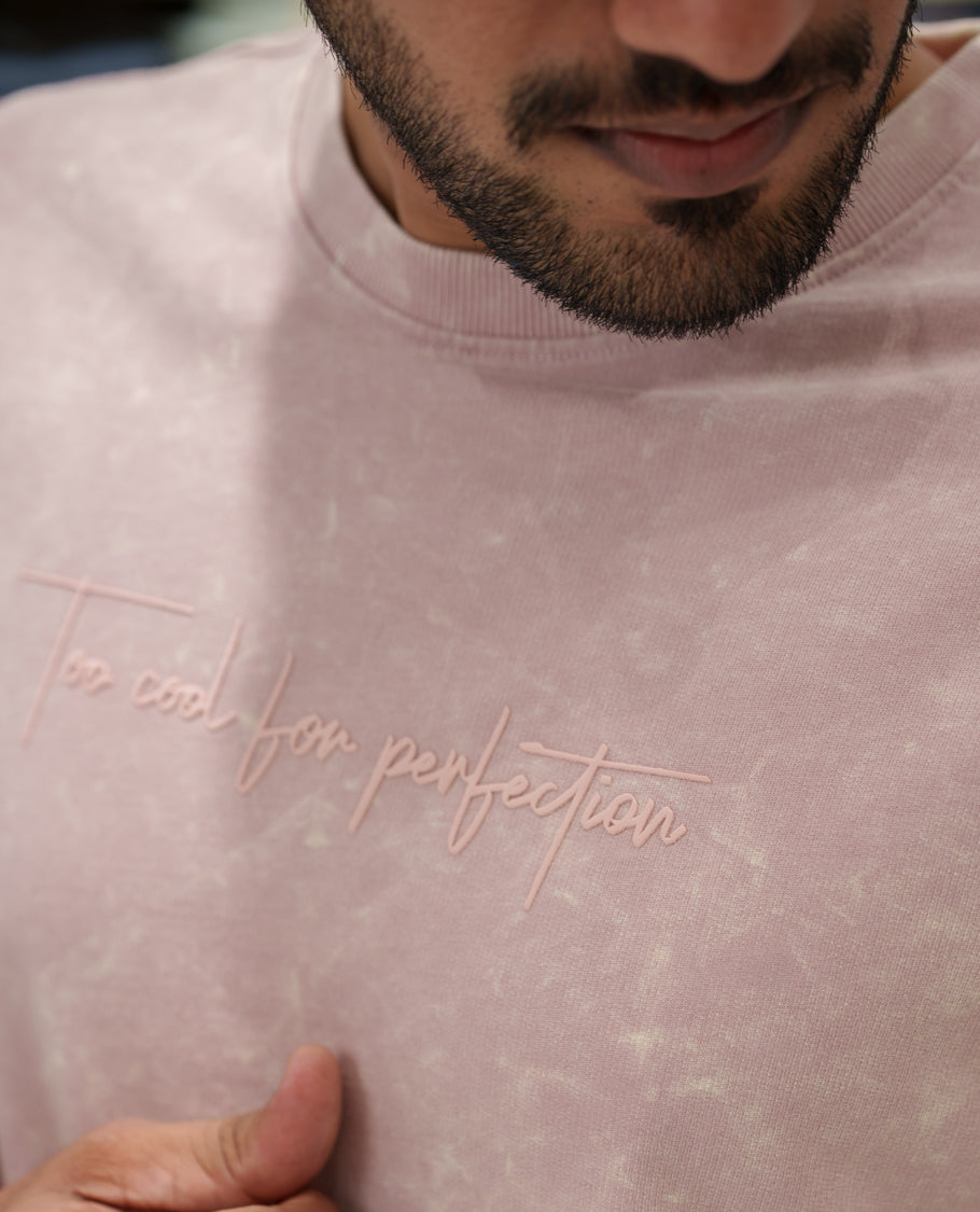 Pink Cotton-Blended Lava-Wash T-Shirt Comes with a Typographic Print, Crew Neck, Half Sleeves, Oversized Fit, and Regular Length