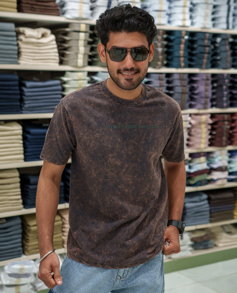 Black Cotton-Blended Lava-Wash T-Shirt Comes with a Typographic Print, Crew Neck, Half Sleeves, Oversized Fit, and Regular Length