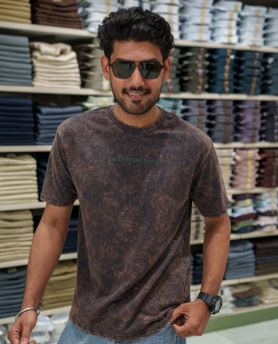 Black Cotton-Blended Lava-Wash T-Shirt Comes with a Typographic Print, Crew Neck, Half Sleeves, Oversized Fit, and Regular Length