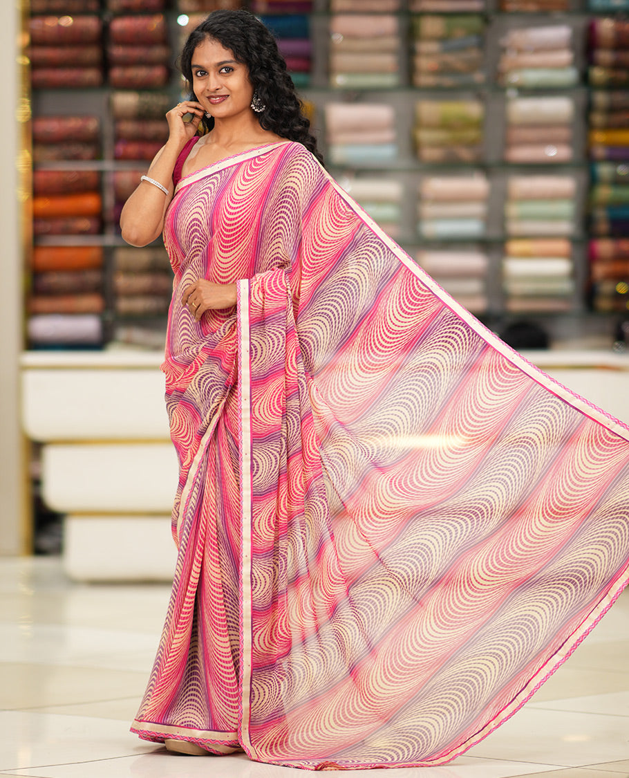 Pink Chiffon Saree