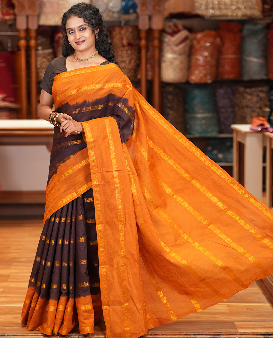 Brown Sungudi Cotton Saree