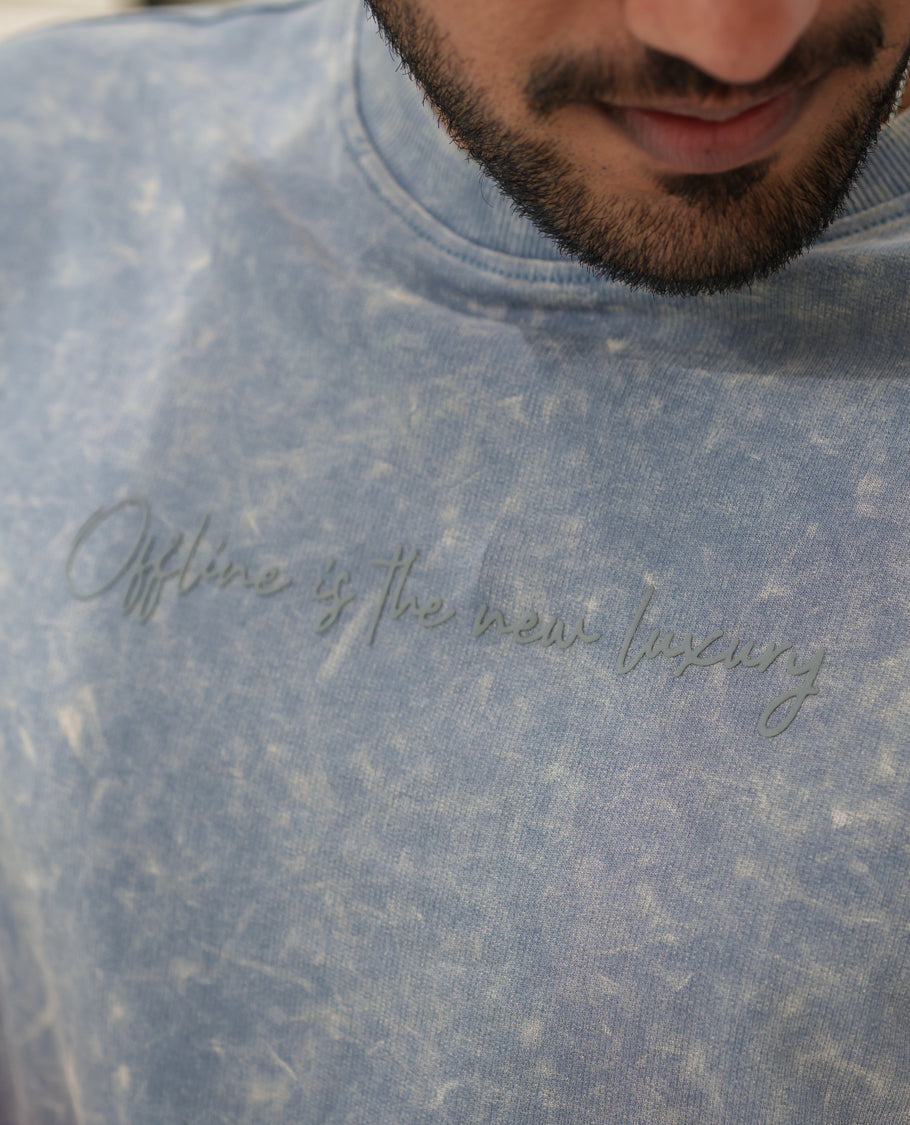 Light Grey Cotton-Blended Lava-Wash T-Shirt Comes with a Typographic Print, Crew Neck, Half Sleeves, Oversized Fit, and Regular Length