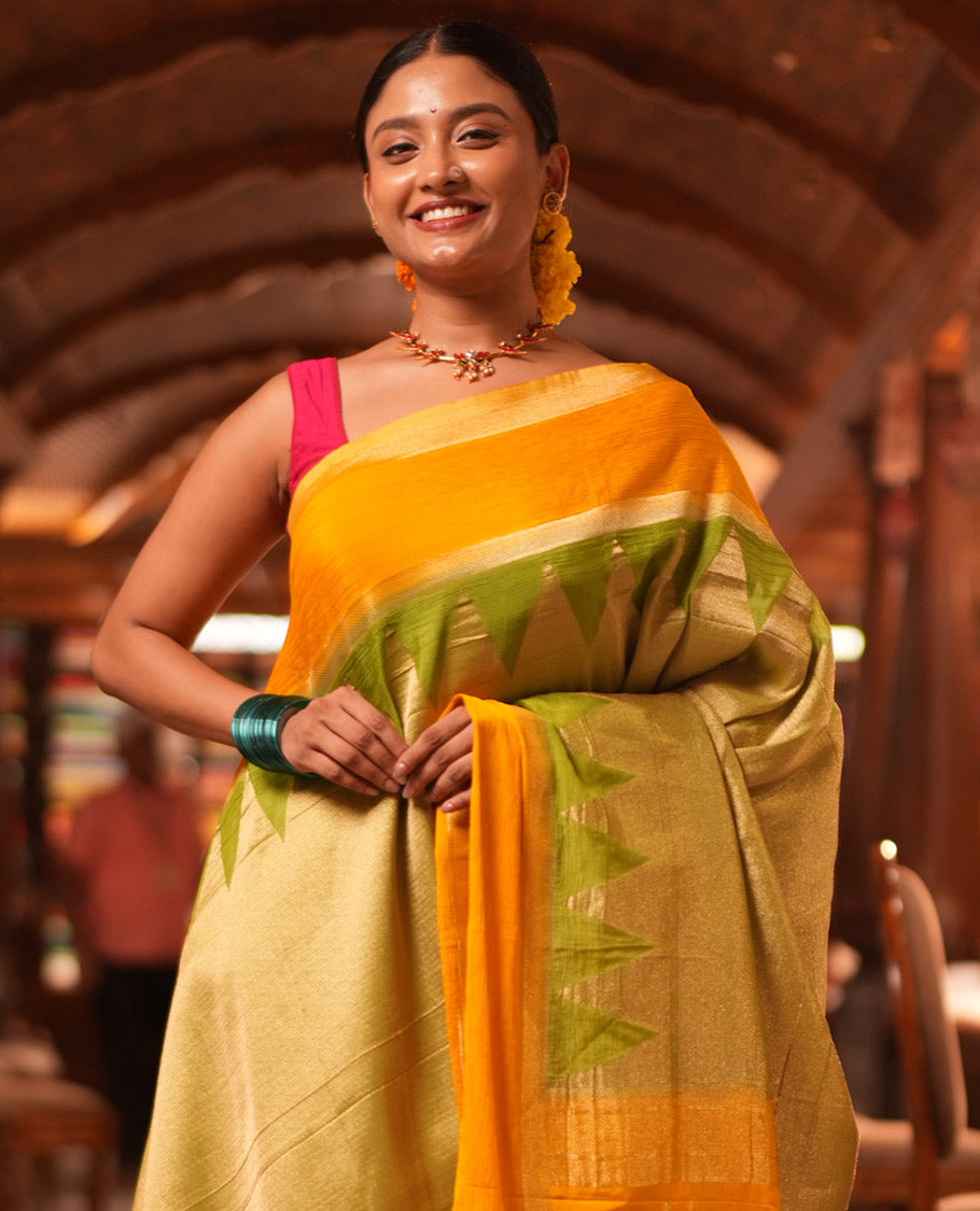 Parrot Green Wrinkle Crepe Saree