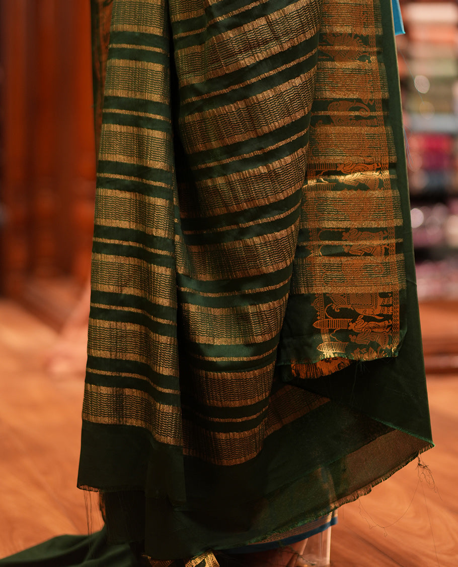 Karumpachai Plain Semi-Mysore Saree, Zari Wedding-Themed Border, Zari Striped Pallu, Matching Blouse