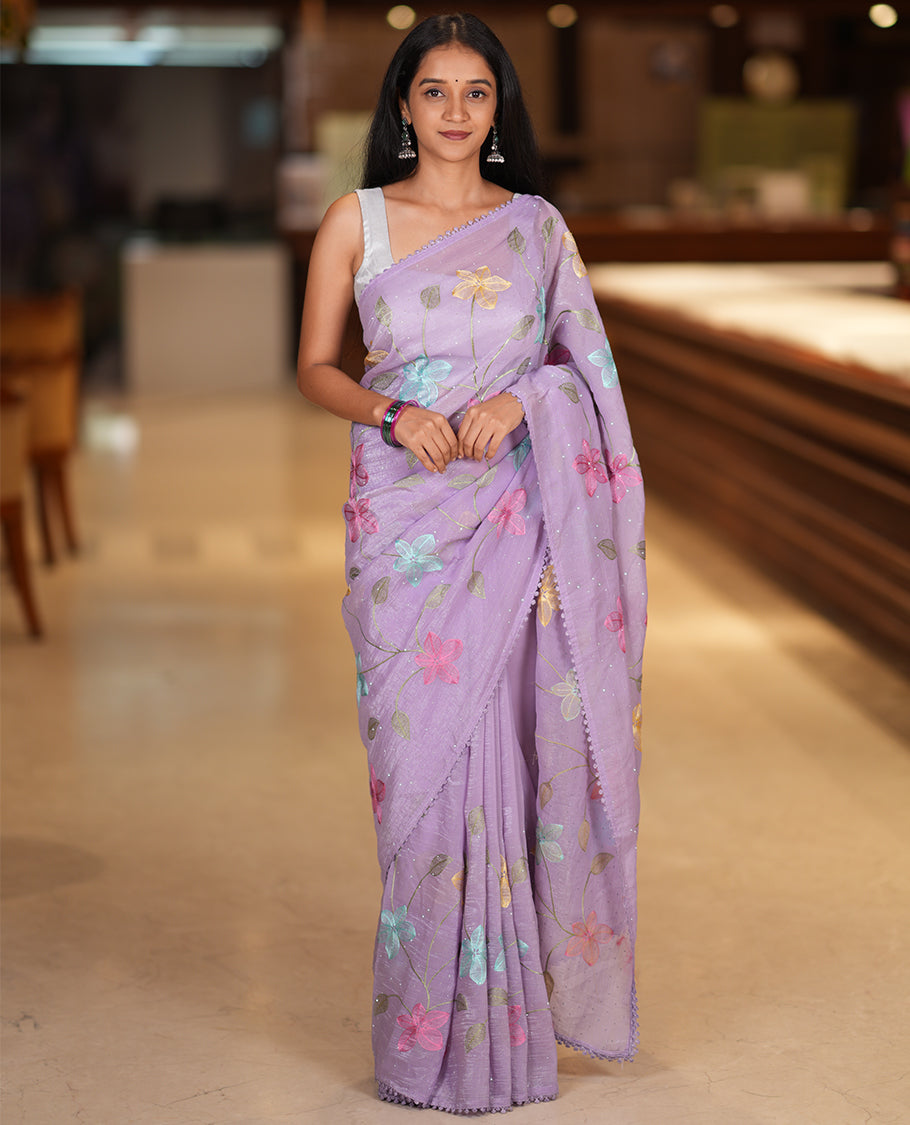 Lavender Fendi Crush Chiffon Saree