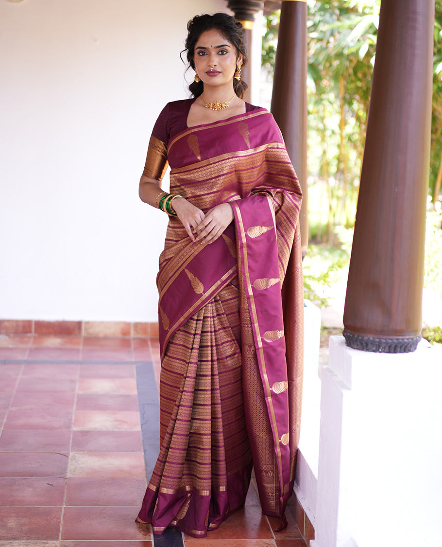 Dark Maroon Jacquard Budget Silk Saree, Zari Traditional Border, Jaal Pallu, and Jacquard Blouse