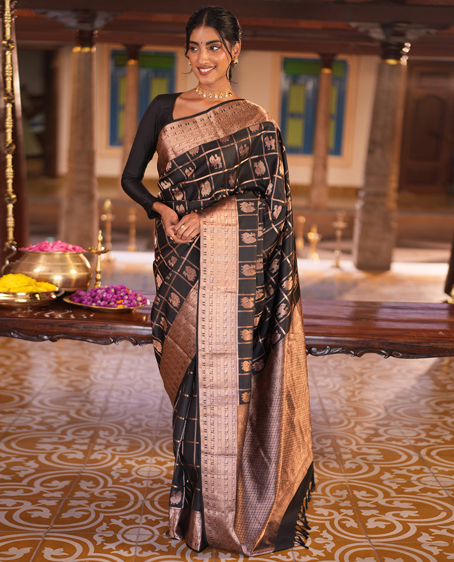 Black Vasundhara Silk Saree with Zari Border