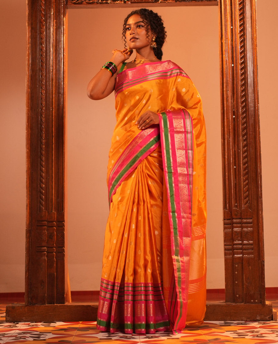 Yellow Zari Butta Semi-Soft Silk Saree