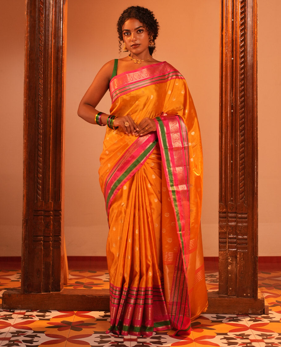 Yellow Zari Butta Semi-Soft Silk Saree