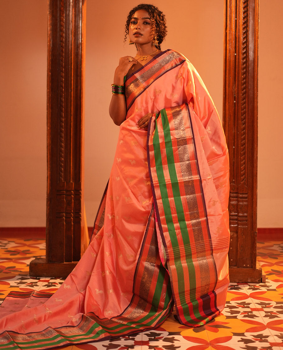 Pink Deer Butta Semi-Soft Silk Saree