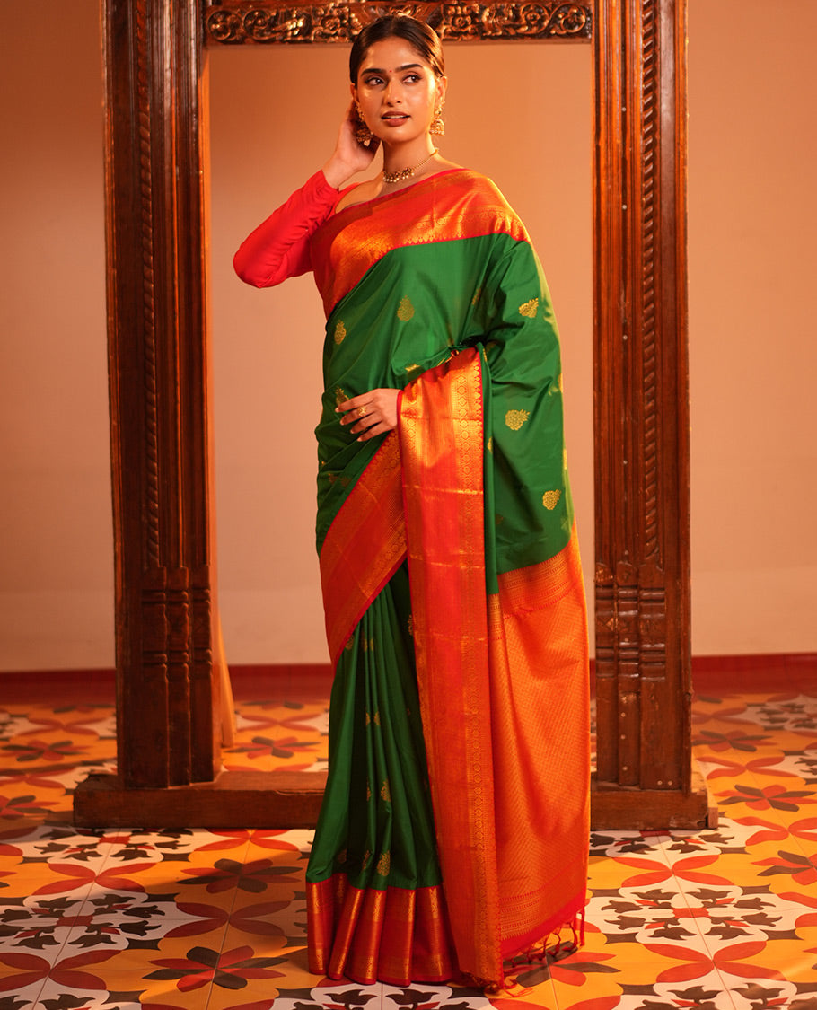 Leaf Green-Red Budget Silk Saree
