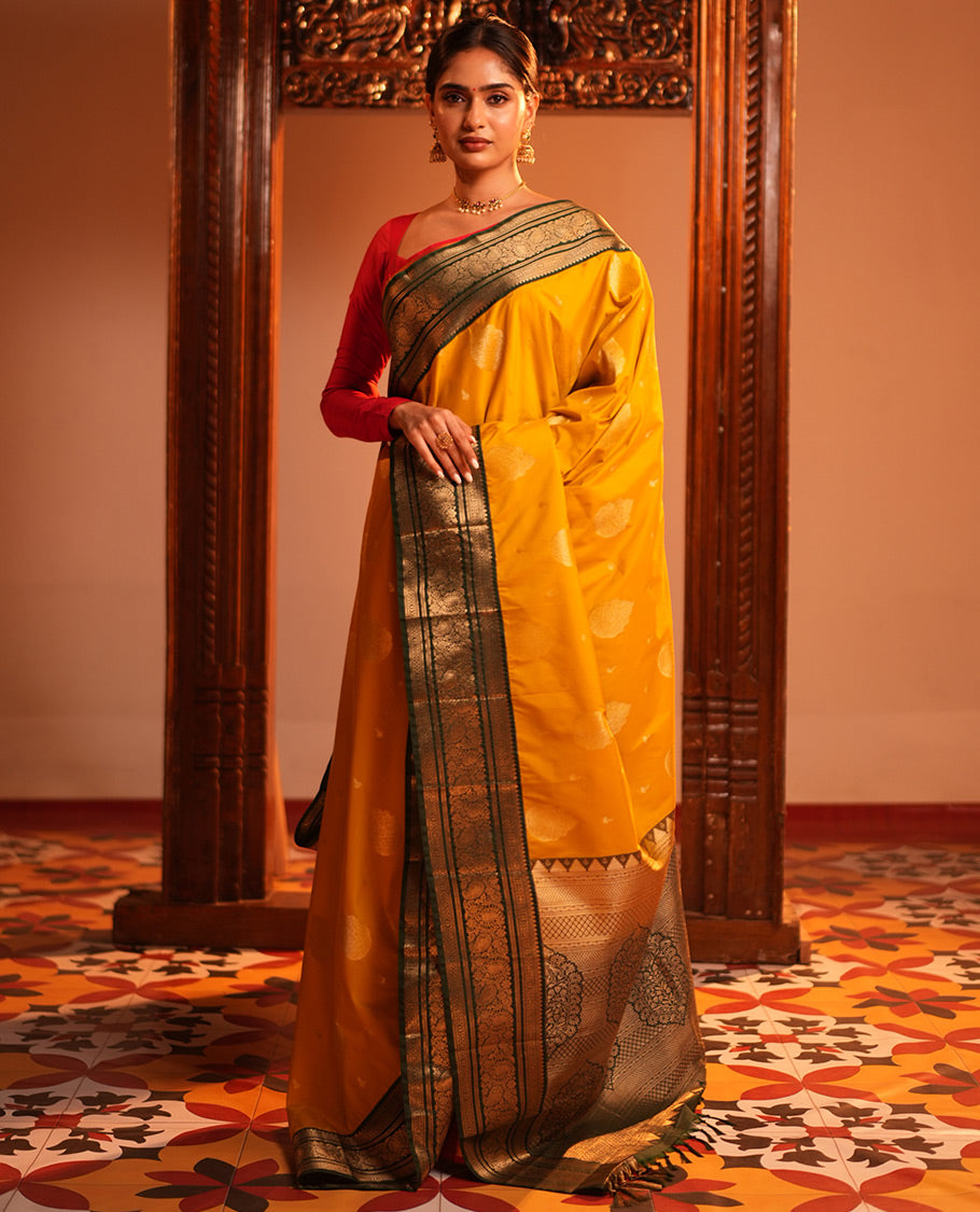 Yellow Zari Butta Budget Silk Saree