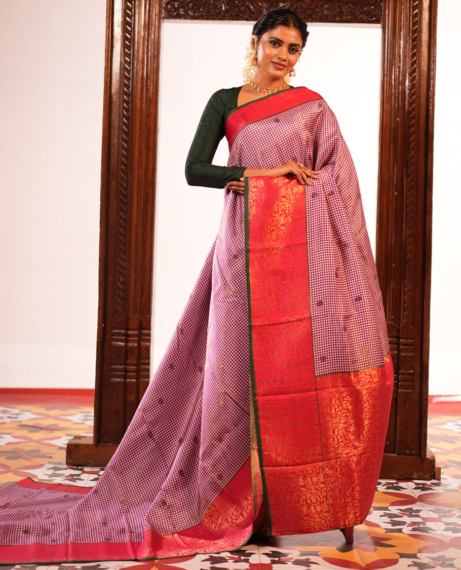 Lavender Micro Checks Fancy Mysore Silk Saree
