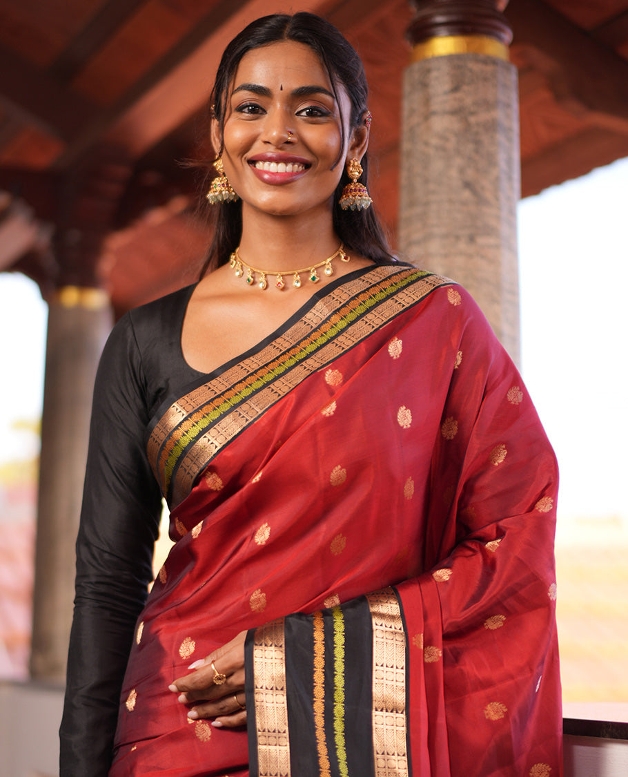 Araku-Black Mayil Buttas Vasundhara Lite Silk Mix Saree