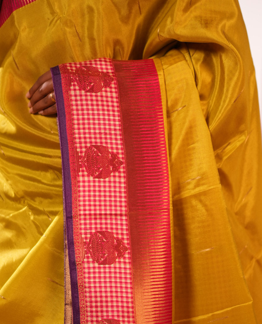 Parrot Green Raindrop Butta Semi-Mysore Silk Saree