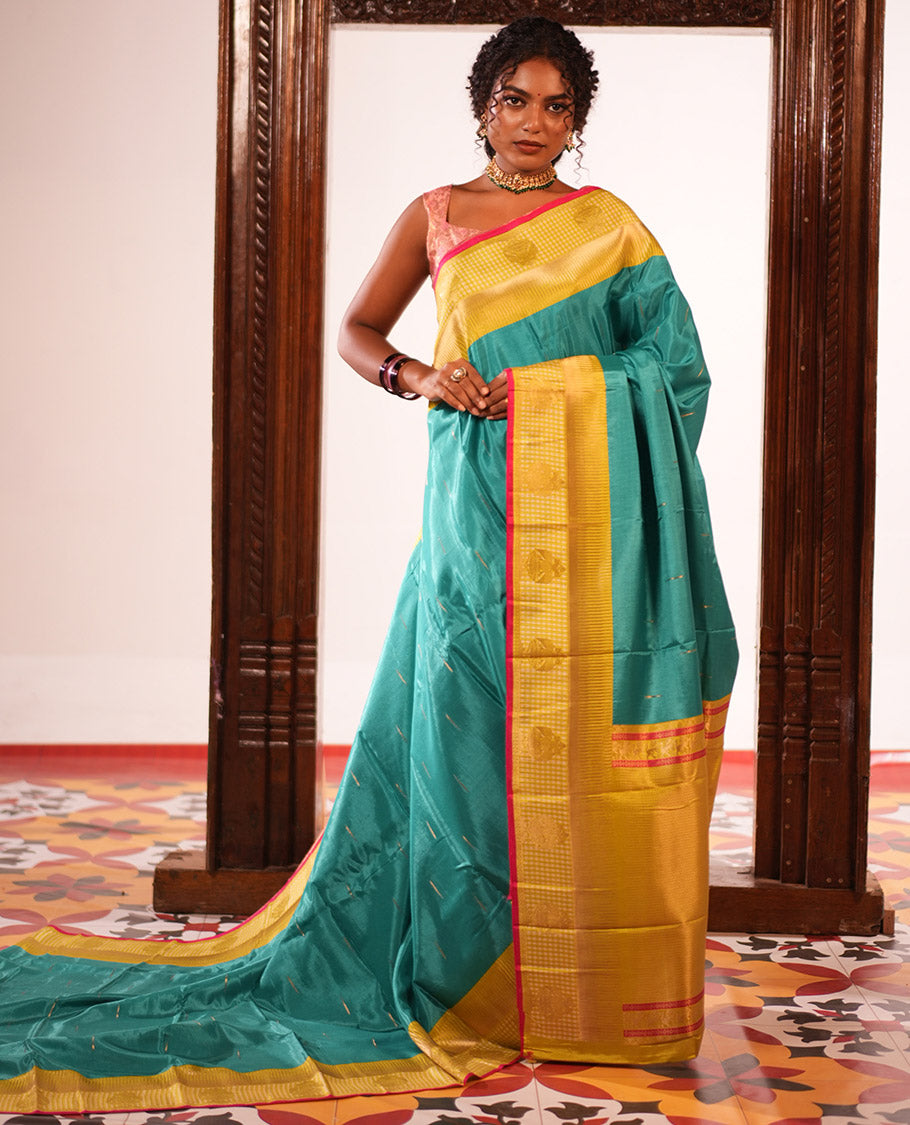 Rama Blue Raindrop Butta Semi-Mysore Silk Saree