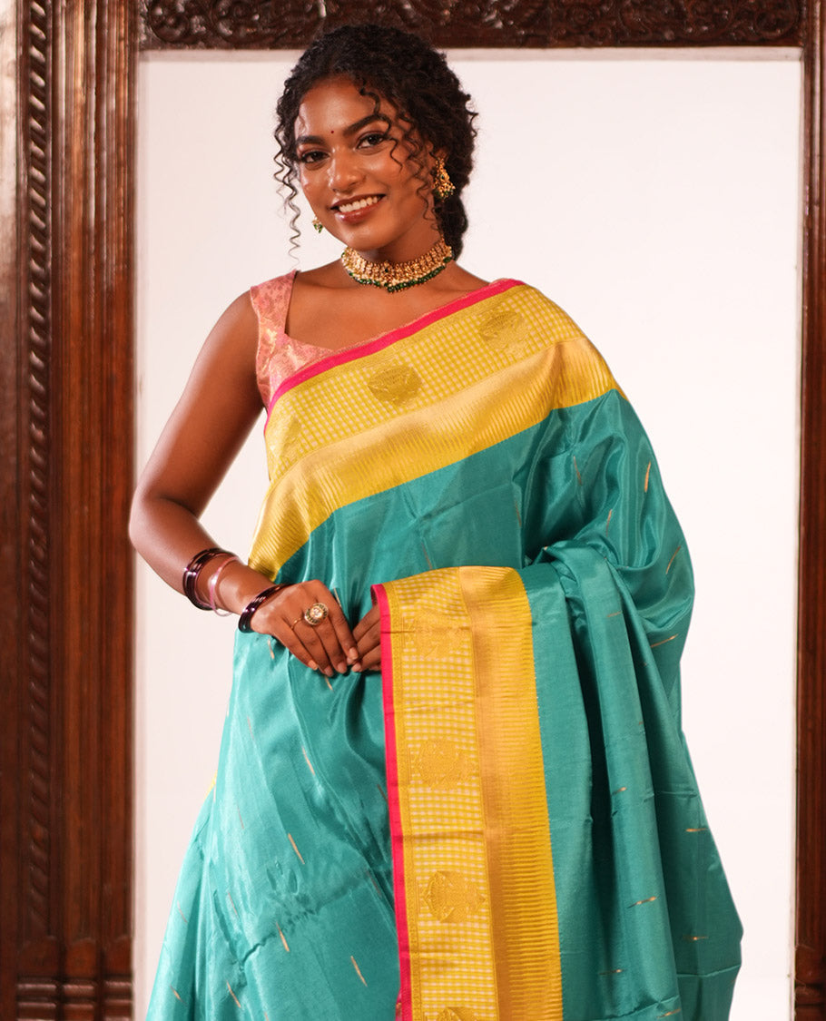 Rama Blue Raindrop Butta Semi-Mysore Silk Saree