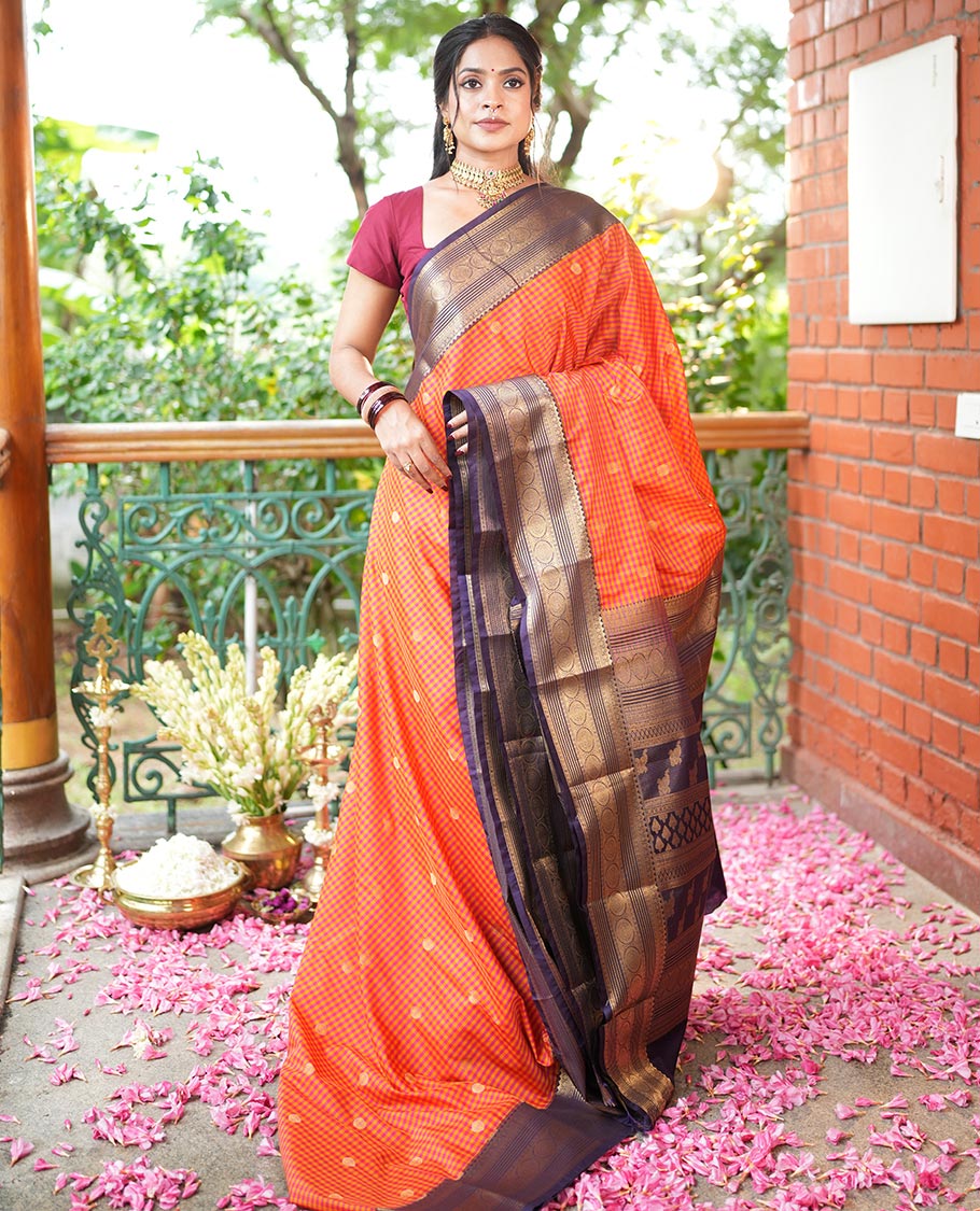 Yellow-Pink Micro Checks Budget Silk Saree