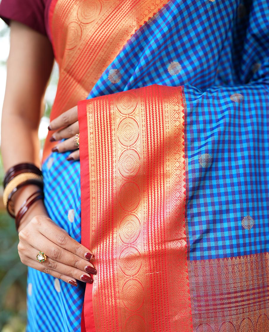Dark Blue-Light Blue Micro Checks Budget Silk Saree
