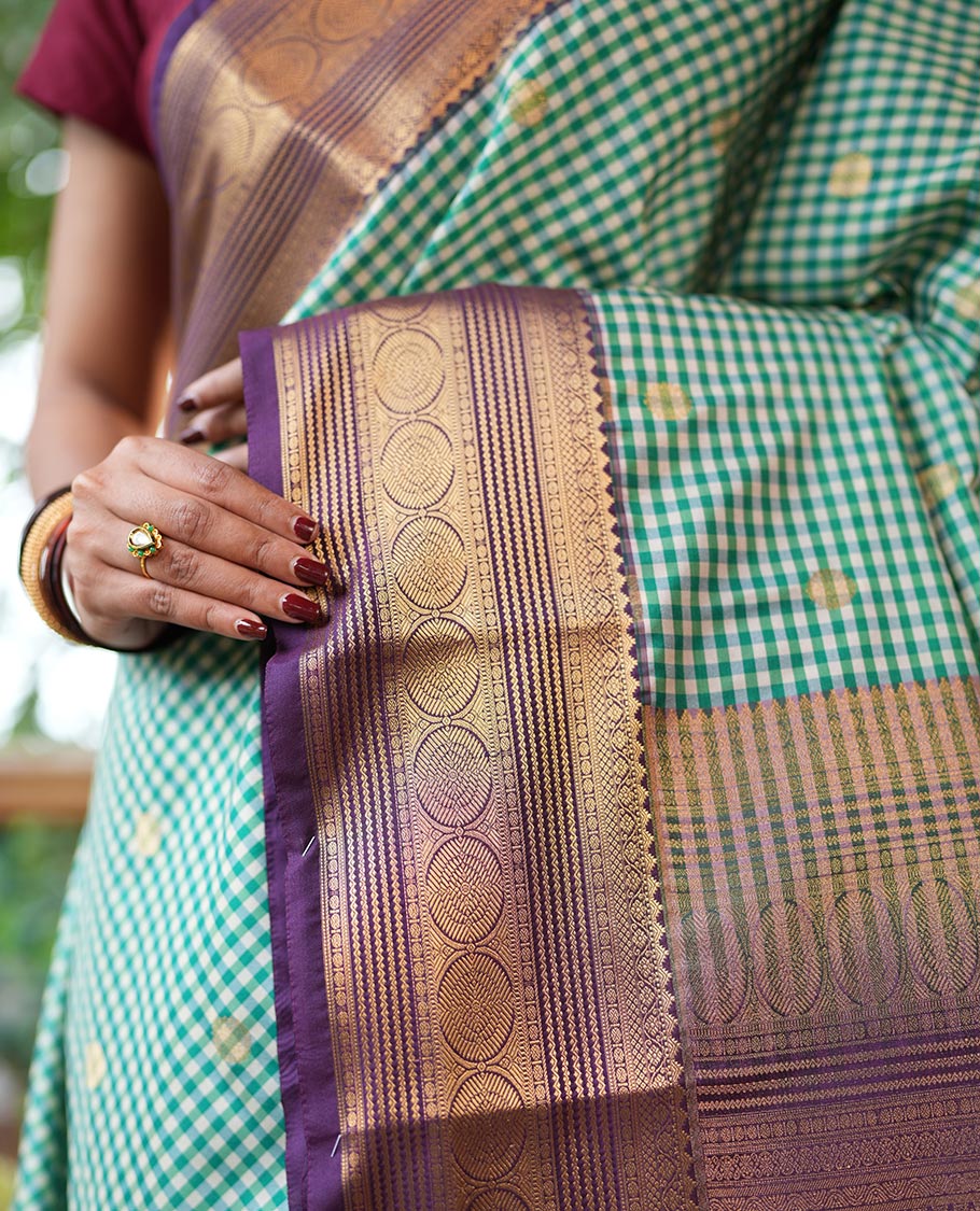 Green-Cream Micro Checks Budget Silk Saree