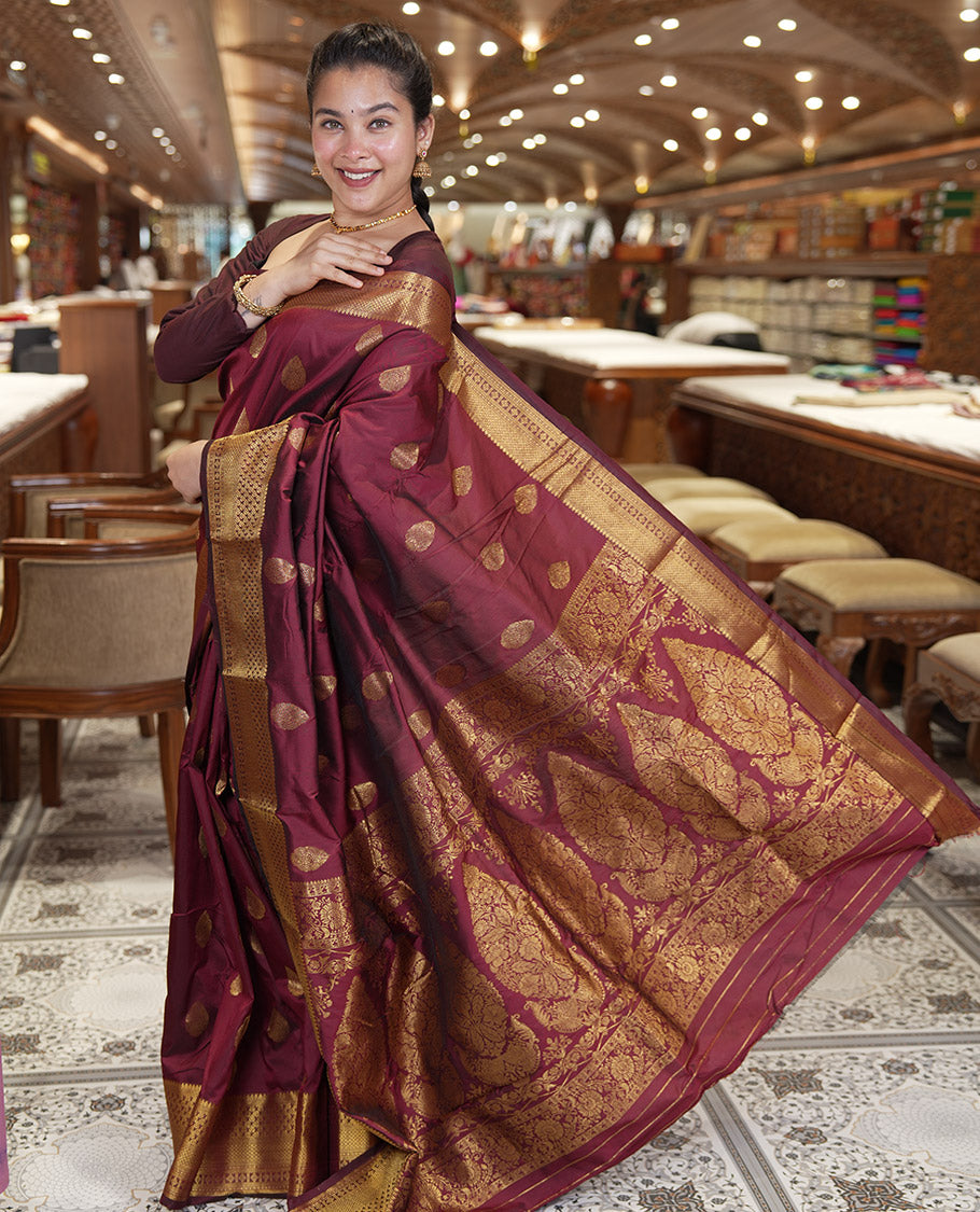 Maroon Art Silk Saree, Enriched with Zari Buttas, Traditional Border, Intricate Pallu, and a Matching Blouse