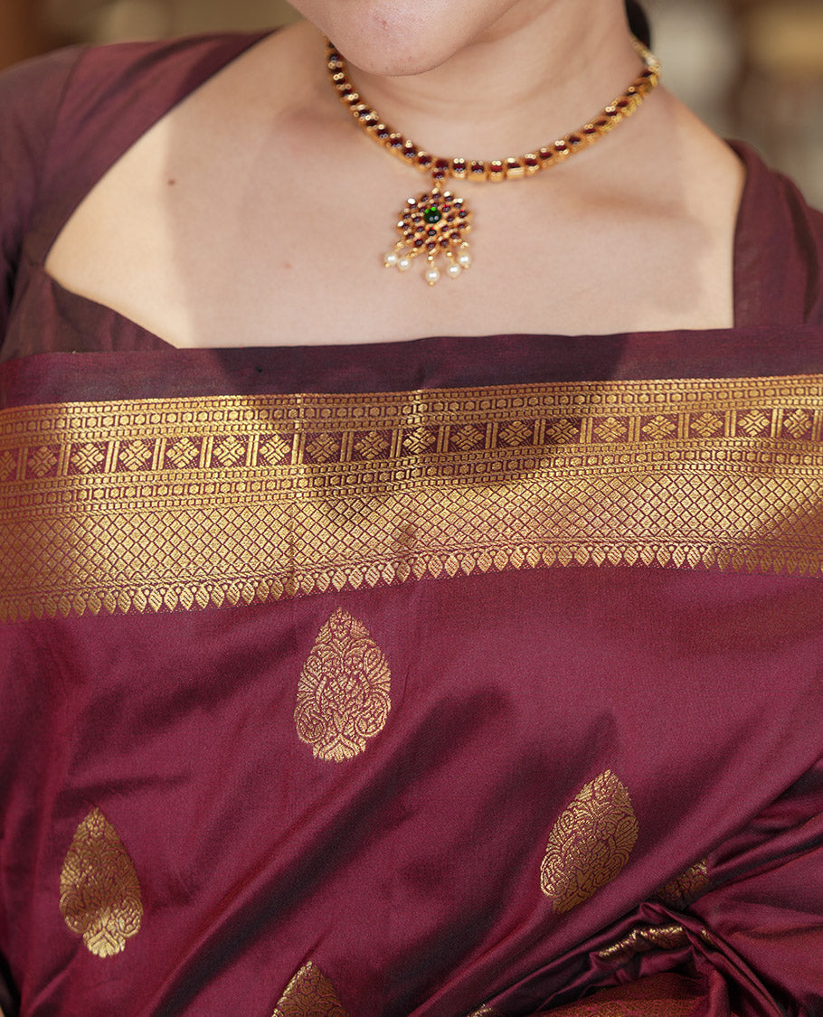 Maroon Art Silk Saree, Enriched with Zari Buttas, Traditional Border, Intricate Pallu, and a Matching Blouse