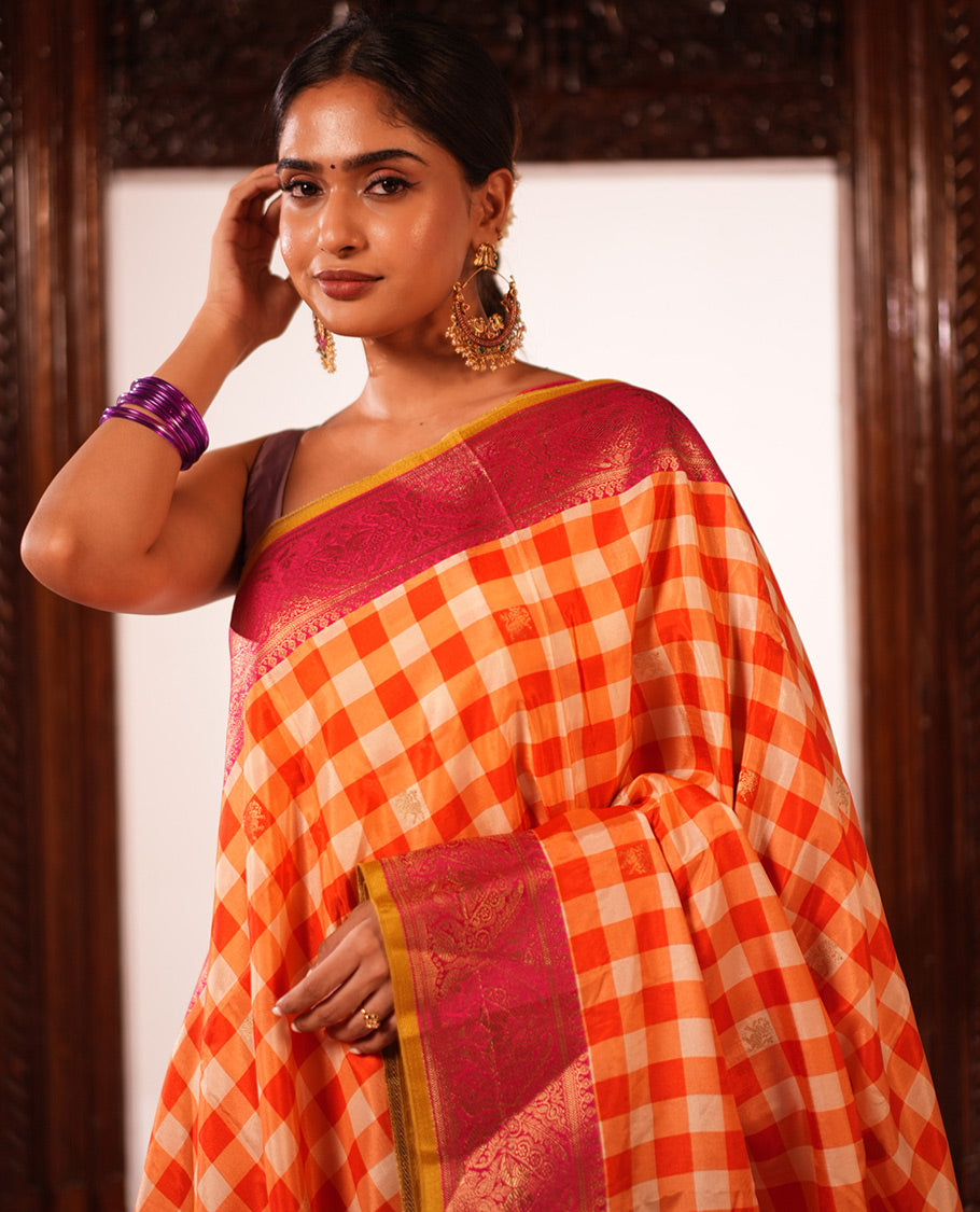 Orange Fancy Mysore Silk Saree