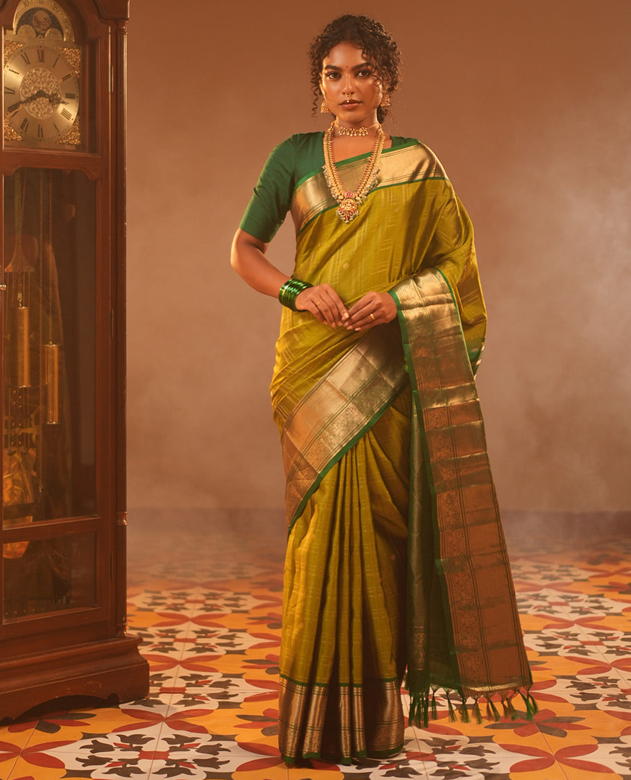 Green Contrast Checks Vasundhara Silk Saree