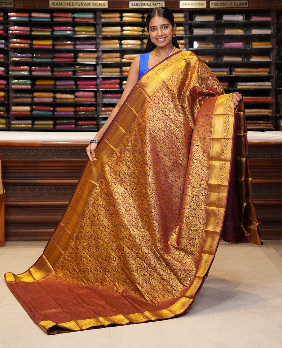 Maroon Budget Silk Saree, Decked Up with Jacquard Design, a Zari Border, Grand Pallu, and a Matching Blouse