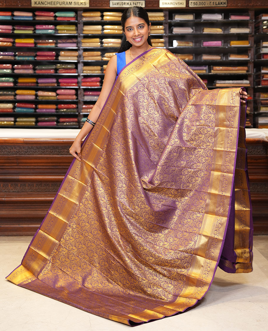 Purple Budget Silk Saree, Ornamented with Jacquard Design, a Zari Border, Grand Pallu, and a Matching Blouse