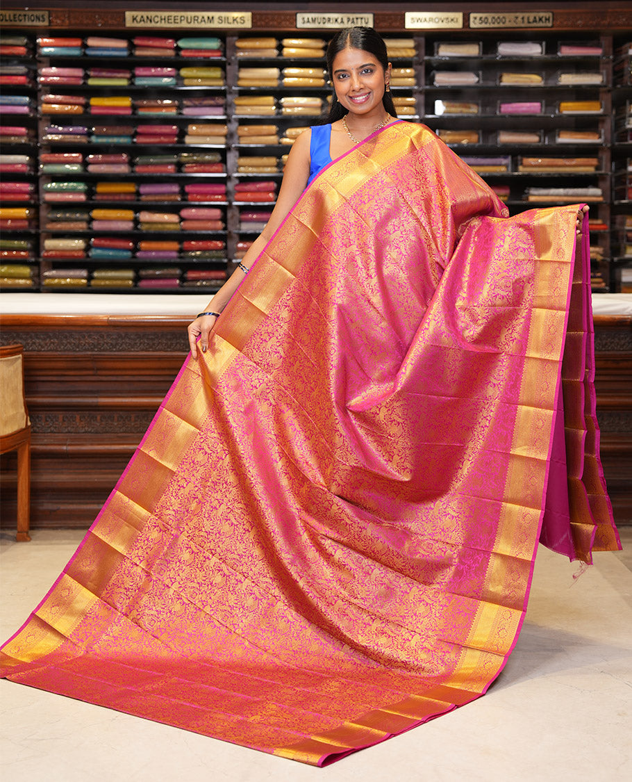 Rani Pink Budget Silk Saree, Embellished with Jacquard Design, a Zari Border, Grand Pallu, and a Matching Blouse