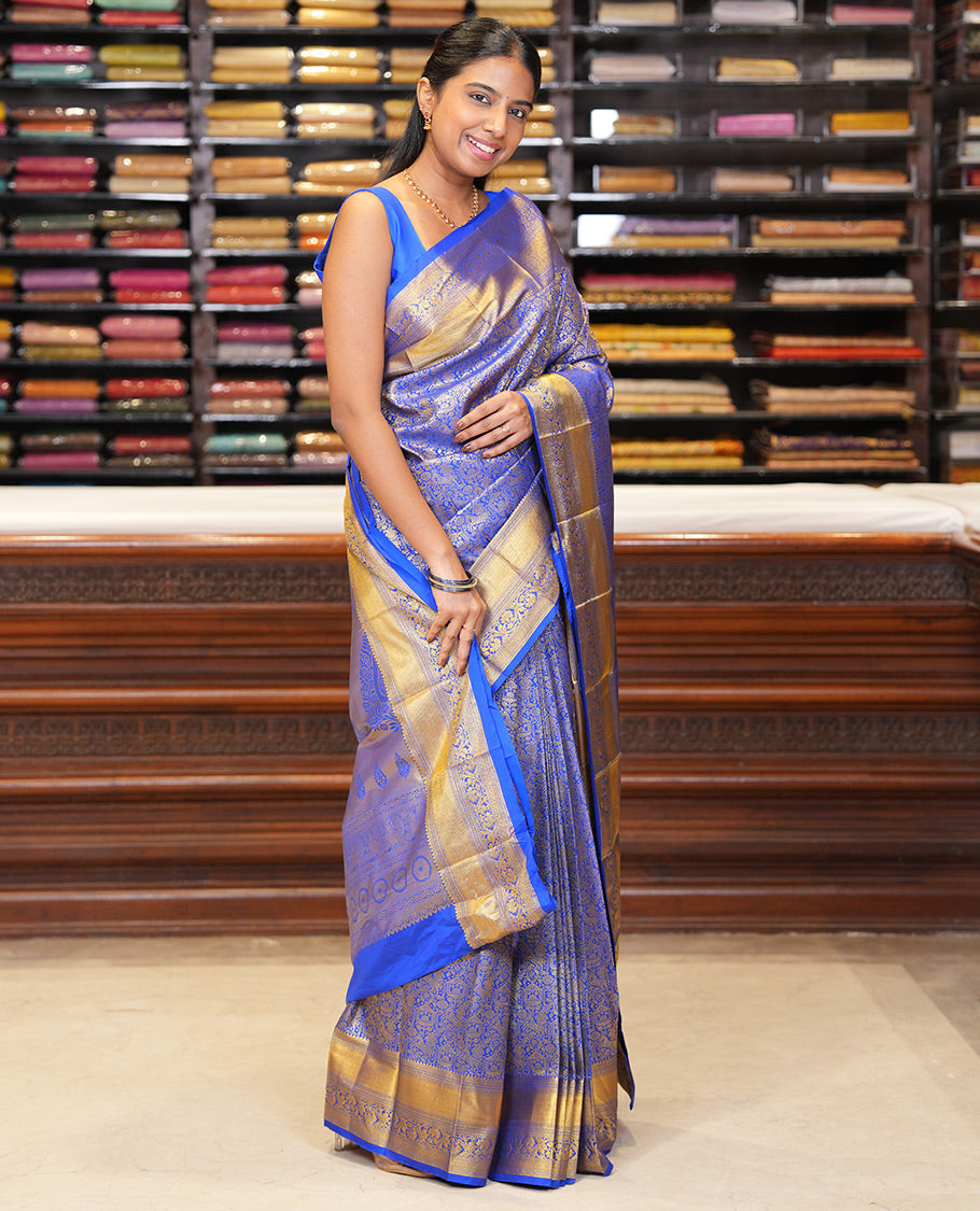 Ink Blue Budget Silk Saree, Decked Up with Jacquard Design, a Zari Border, Grand Pallu, and a Matching Blouse