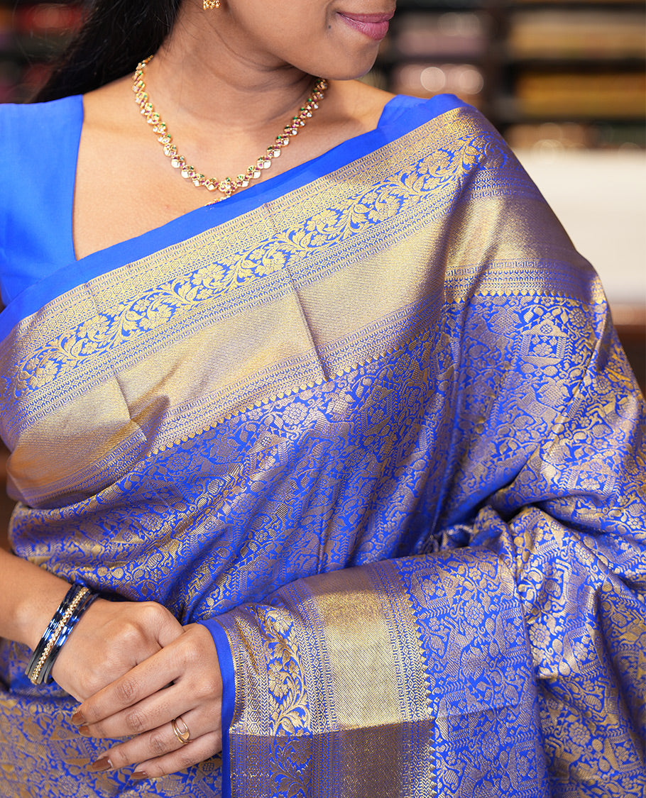 Ink Blue Budget Silk Saree, Decked Up with Jacquard Design, a Zari Border, Grand Pallu, and a Matching Blouse