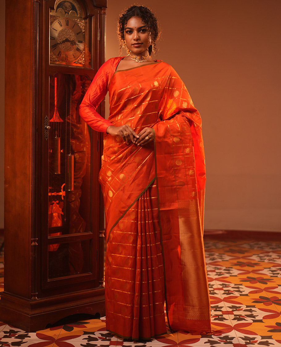 Rust Orange Vasundhara Lite Silk Mix Saree