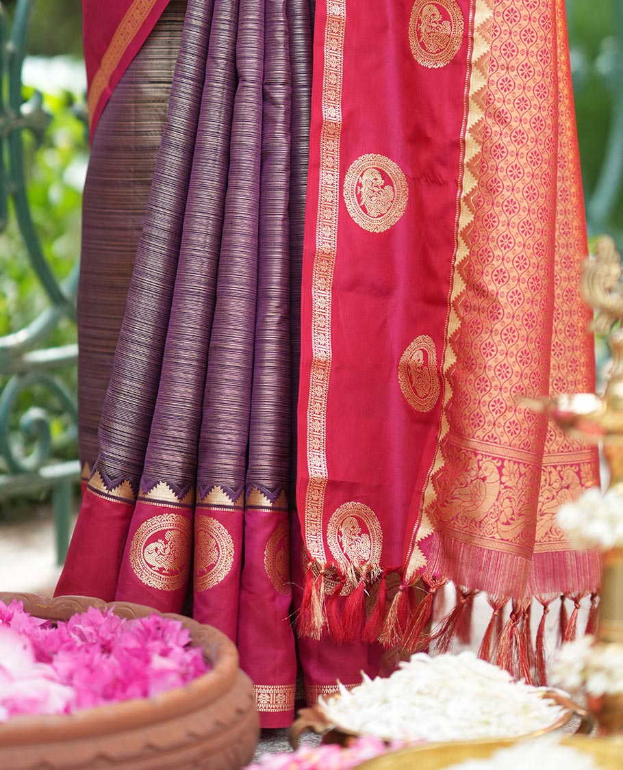 Magenta-Pink Stripes Vasundhara Lite Silk Mix Saree