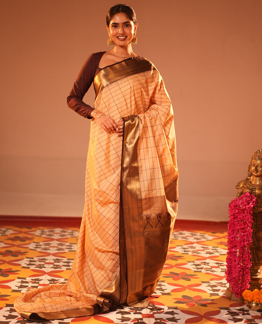 Biscuit Checks Semi-Soft Silk Saree