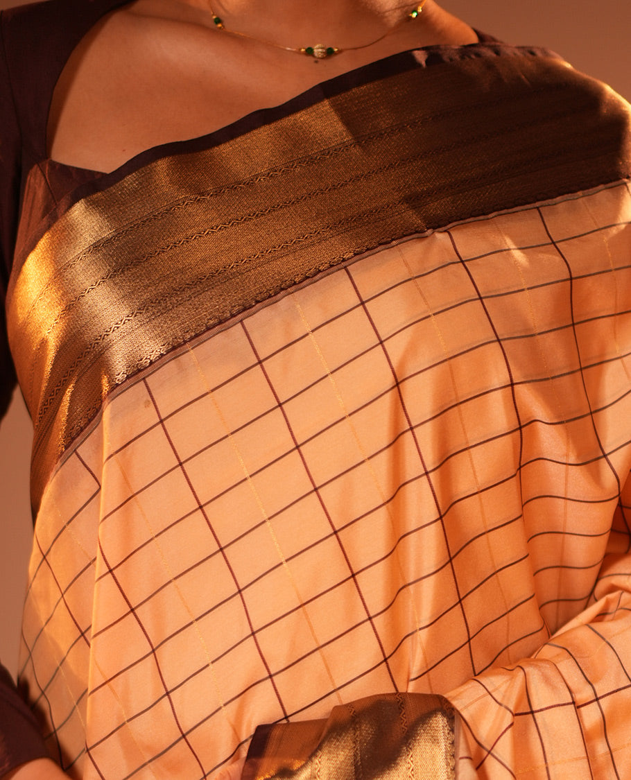 Biscuit Checks Semi-Soft Silk Saree