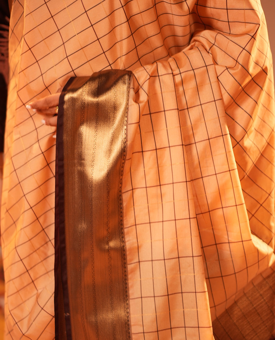 Biscuit Checks Semi-Soft Silk Saree