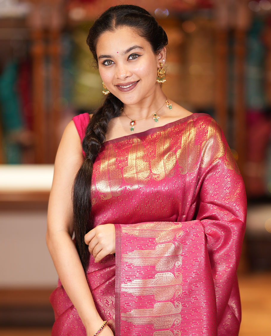 Rani Pink Jacquard Litchi Saree