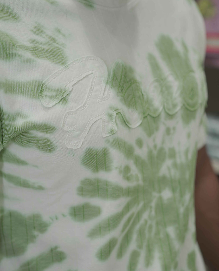 Green Cotton-Blended T-Shirt, Subtly Designed with Tie-Dye Style Shibori Print, Comes with a Crew-Neck, Half-Sleeves, Slim Fit, and Regular Length