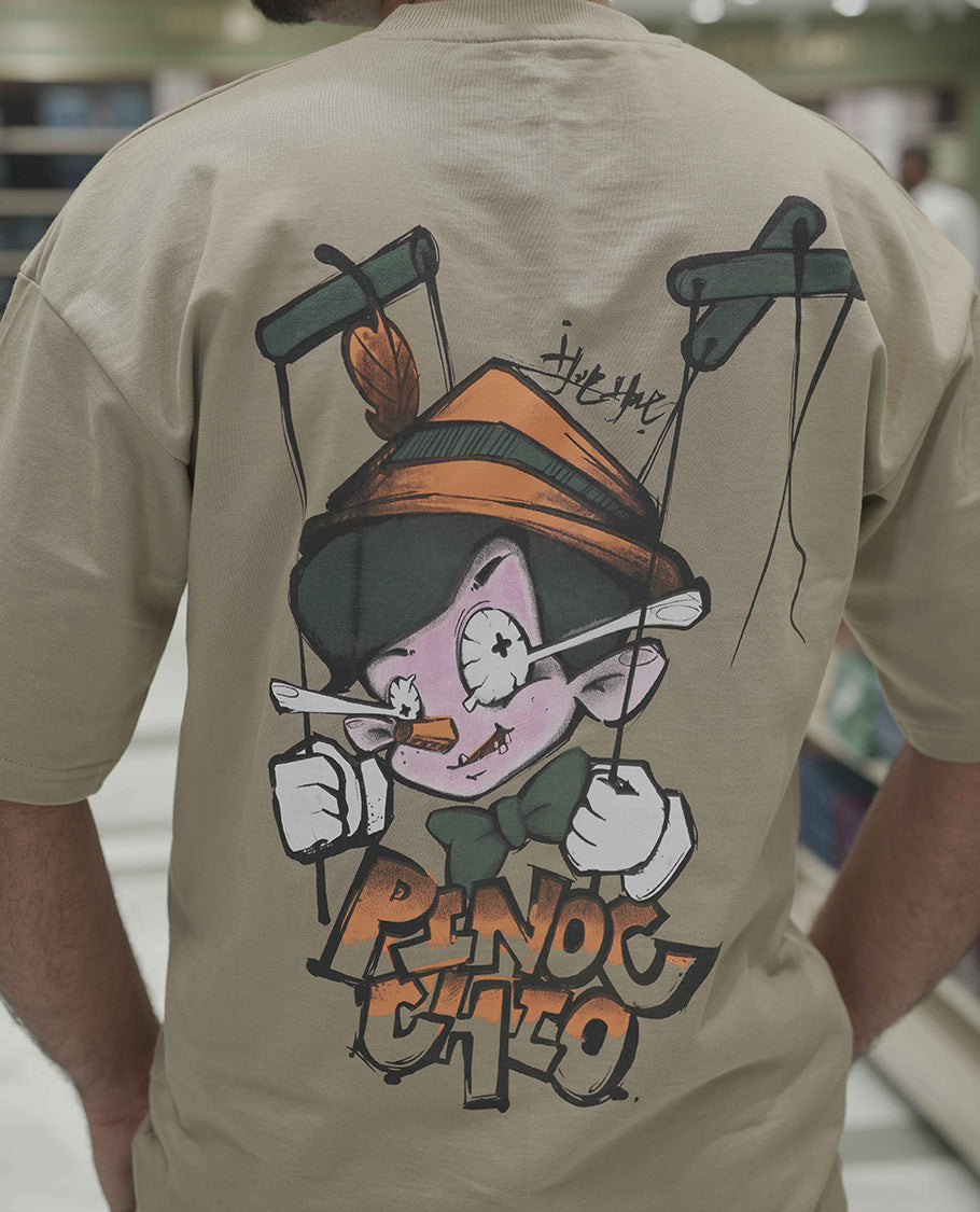 Cream Cotton-Blended Oversized T-Shirt, Elevated with Multi-Color Funky Motifs Front and Back Print, Comes with a Crew-Neck, Half-Sleeves, and Long Length