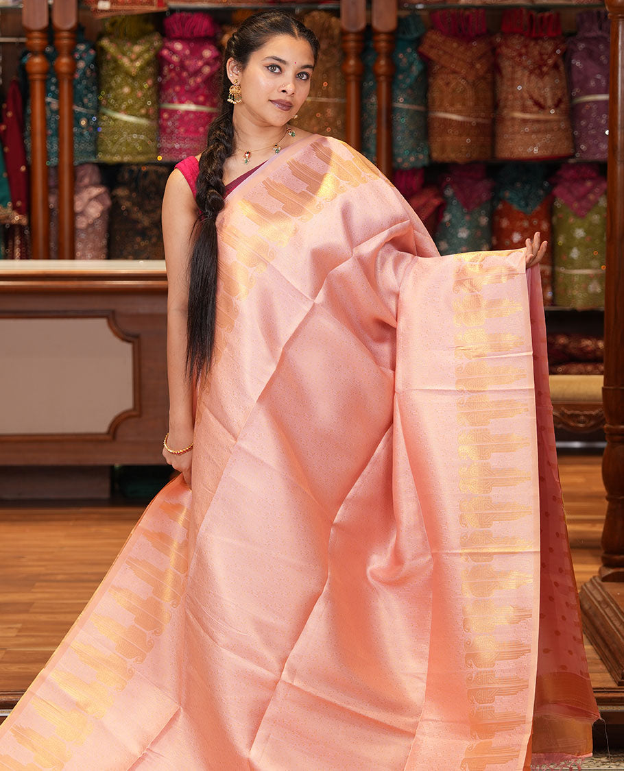 Peach Jacquard Litchi Saree