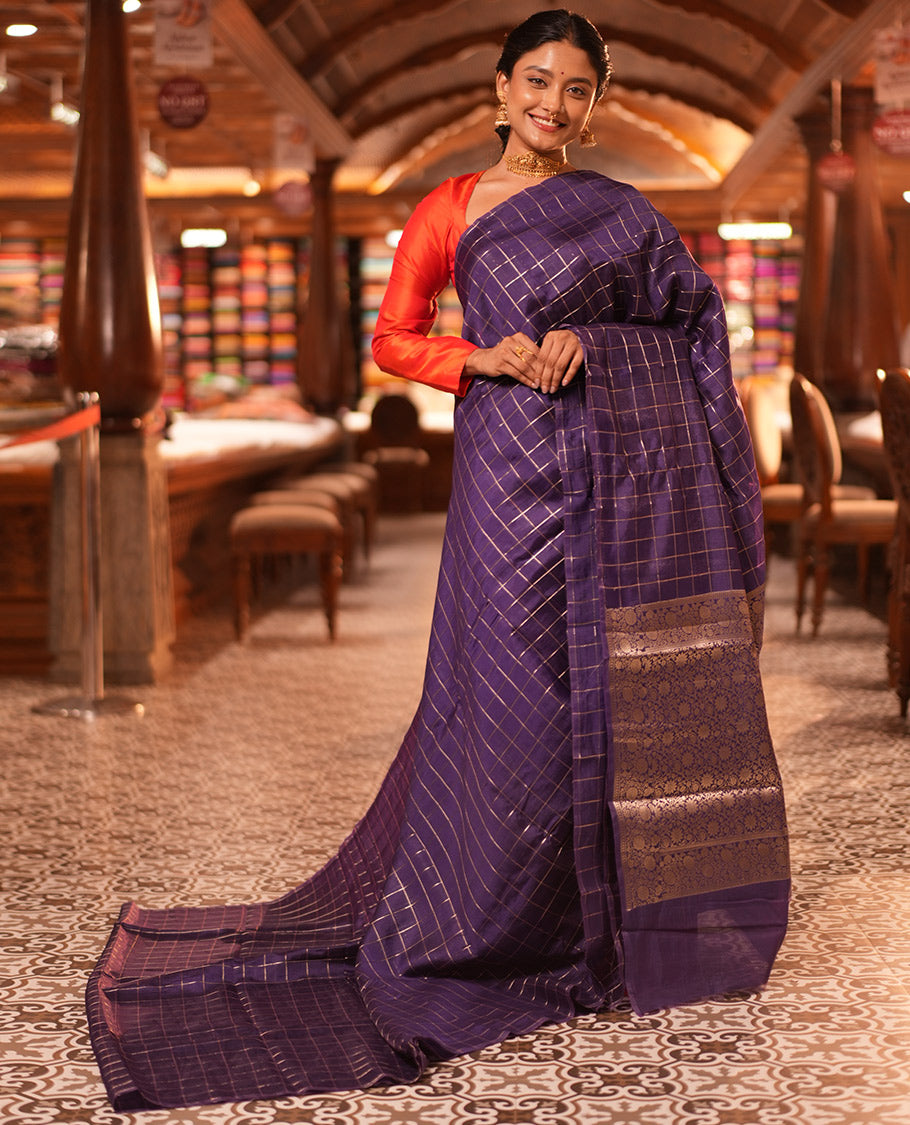 Borderless Purple Chanderi Cotton Saree, Grand Intricately Designed Pallu, and a Matching Blouse