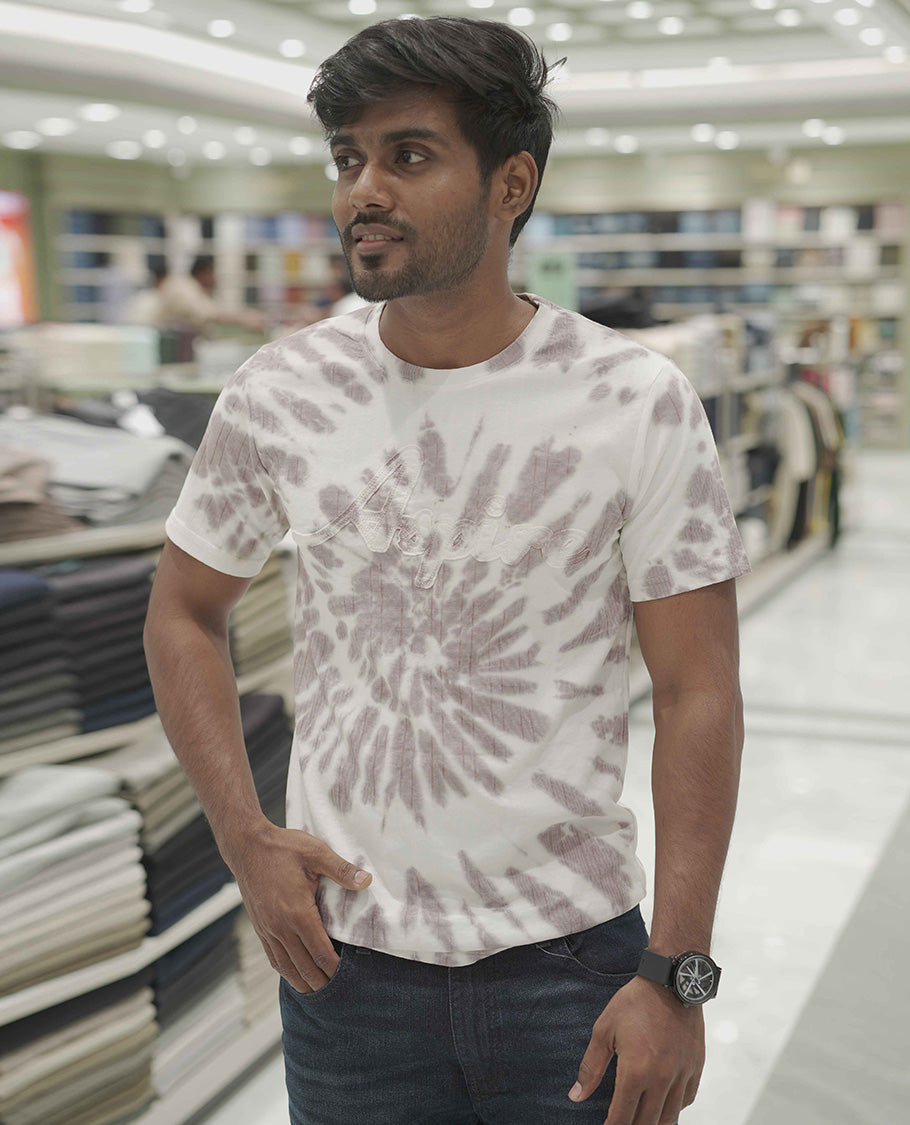 Purple Cotton-Blended T-Shirt, Subtly Designed with Tie-Dye Style Shibori Print, Comes with a Crew-Neck, Half-Sleeves, Slim Fit, and Regular Length