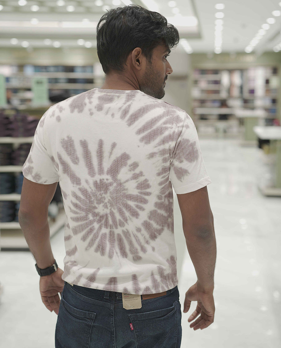 Purple Cotton-Blended T-Shirt, Subtly Designed with Tie-Dye Style Shibori Print, Comes with a Crew-Neck, Half-Sleeves, Slim Fit, and Regular Length