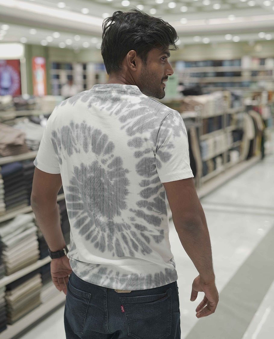 Grey Cotton-Blended T-Shirt, Subtly Designed with Tie-Dye Style Shibori Print, Comes with a Crew-Neck, Half-Sleeves, Slim Fit, and Regular Length