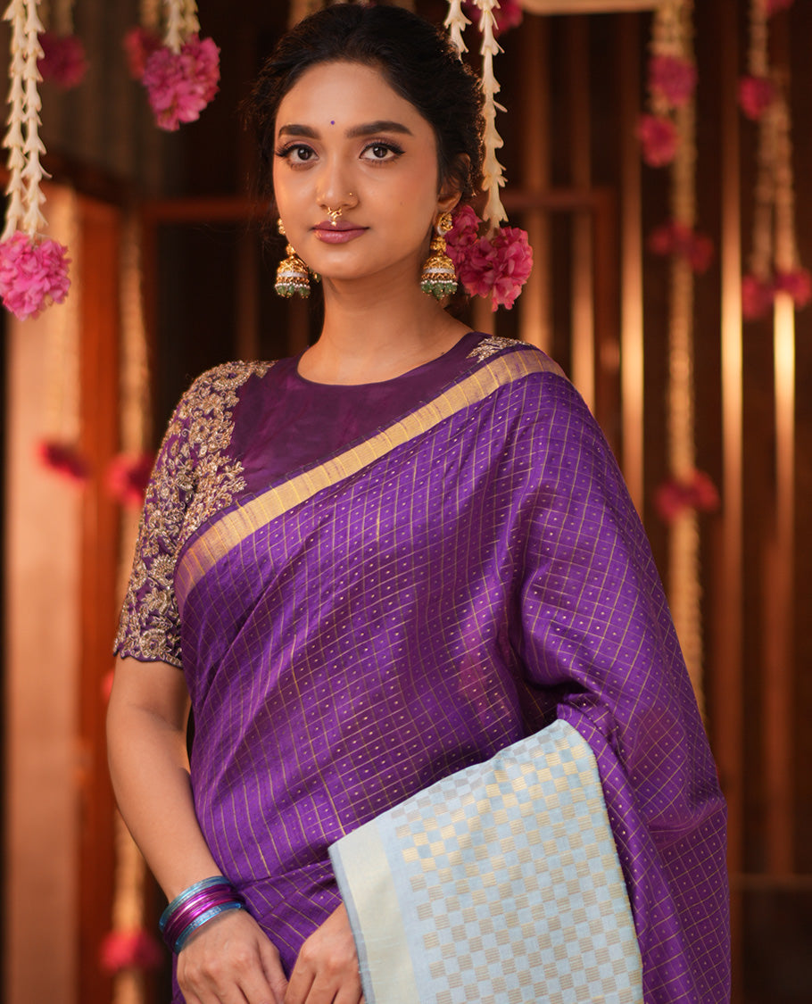 Violet Semi-Raw Silk Saree